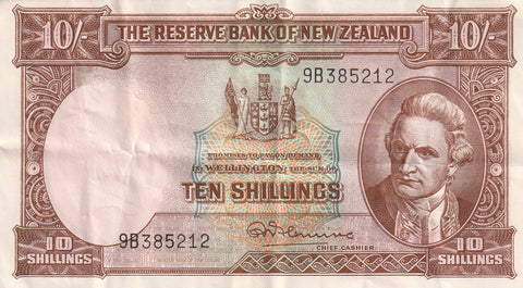 NZ FLEMING 10 SHILLINGS BANKNOTE ND(1956-67) P.158d VERY FINE