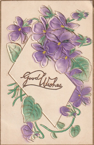 GREETINGS GOOD WISHES FORGET ME NOT FLOWERS EMBOSSED POSTCARD