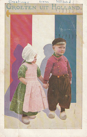 GREETINGS FROM HOLLAND ETHNIC DRESSED BOY & GIRL POSTCARD
