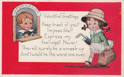 INFORMATION COUNTER VALENTINES GREETINGS POSTCARD