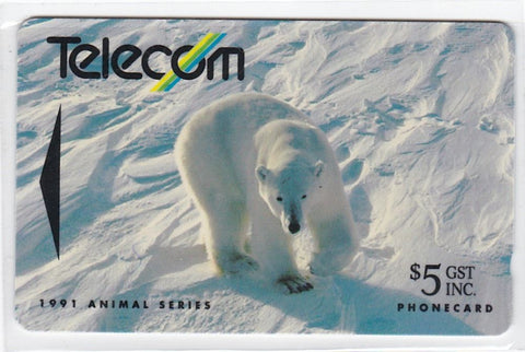 1991 TELECOM ANIMAL SERIES POLAR BEAR $5 PHONECARD MINT UNUSED