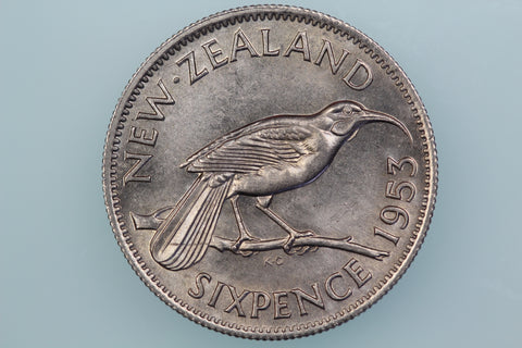 NZ SIXPENCE COIN 1953 KM 26.1 UNCIRCULATED