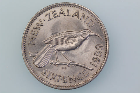 NEW ZEALAND SIXPENCE COIN 1959 KM 26.2 UNCIRCULATED