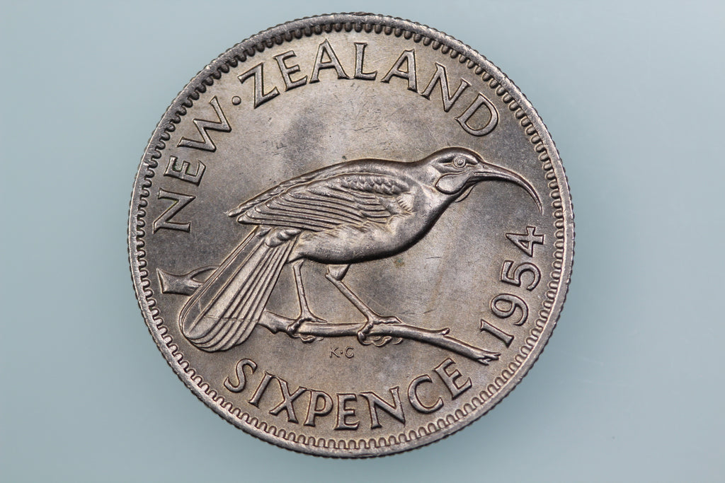 NZ SIXPENCE COIN 1954 KM 26.1 UNCIRCULATED