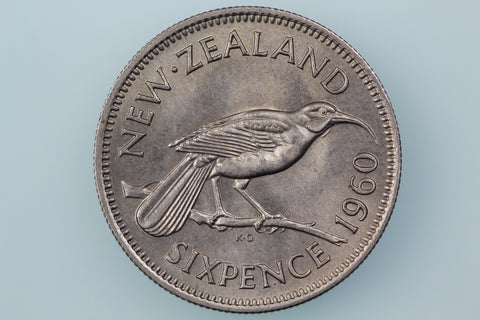 NZ SIXPENCE COIN 1960 KM 26.2 UNCIRCULATED
