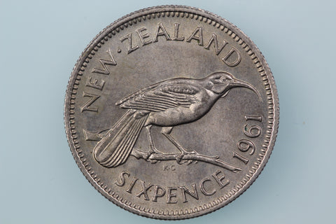 NZ SIXPENCE COIN 1961 KM 26.2 UNCIRCULATED