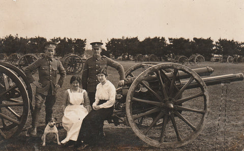 MILITARY REAL PHOTO SOLDIERS ROYAL ARTILLERY & WIVES? POSTCARD