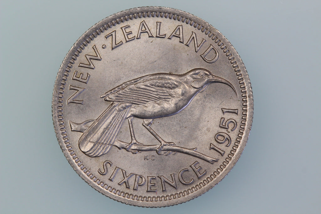 NEW ZEALAND SIXPENCE COIN 1951 KM 16 UNCIRCULATED