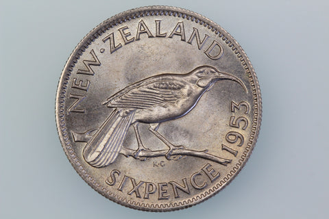 NEW ZEALAND SIXPENCE COIN 1953 KM 26.1 UNCIRCULATED