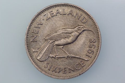 NEW ZEALAND SIXPENCE COIN 1958 KM 26.2 UNCIRCULATED