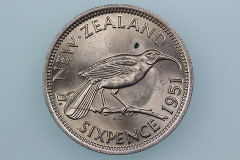 NEW ZEALAND SIXPENCE COIN 1951 KM 16 UNCIRCULATED