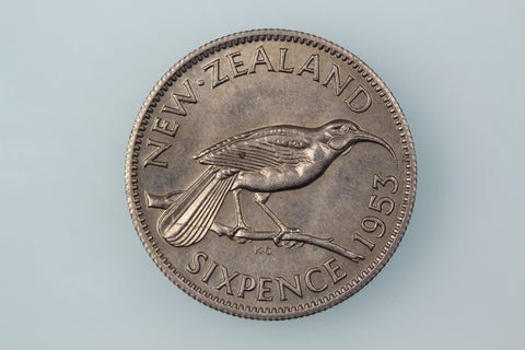 NZ SIXPENCE COIN 1953 KM 26.1 Almost UNCIRCULATED