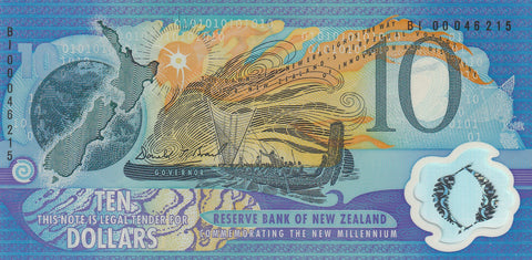 NZ MILLENNIUM BLACK SERIALS 10 DOLLARS BANKNOTE 2000 P.190a UNC