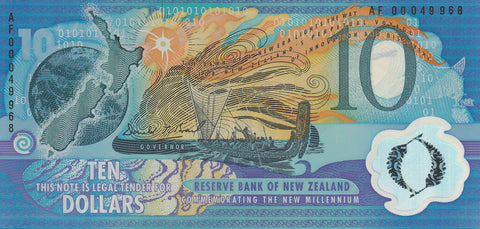 NZ MILLENNIUM BLACK SERIAL 10 DOLLARS BANKNOTE 2000 P.190a UNC