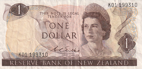 NZ WILKS 1 DOLLAR BANKNOTE ND(1968-75) P.163b FINE