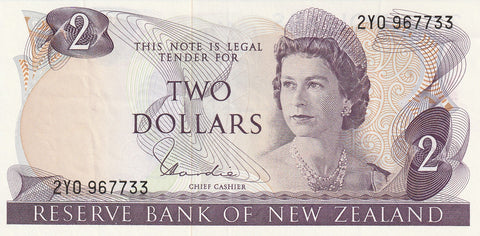 NZ HARDIE TYPE I 2 DOLLARS BANKNOTE ND(1977-81) P.164d Good EXTREMELY FINE
