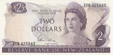 NZ HARDIE TYPE I 2 DOLLARS BANKNOTE ND(1977-81) P.164d Good EXTREMELY FINE