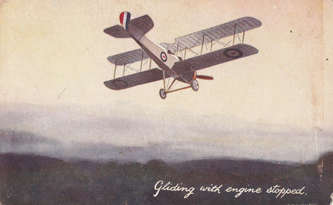 AVIATION GLIDING WITH ENGINE STOPPED CLARKSON ARTIST SIGNED POSTCARD