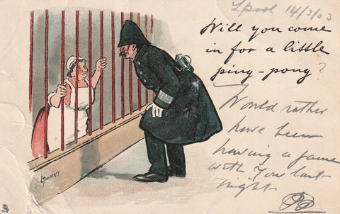 COMIC POLICEMEN & COOK THACKERAY ARTIST SIGNED POSTCARD