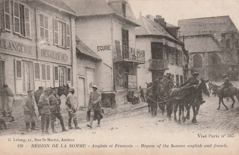 MILITARY WWI SOMME REGION ENGLISH & FRENCH SOLDIERS POSTCARD