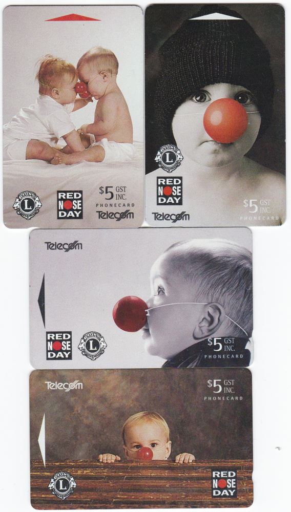 1993 RED NOSE DAY 4 X $5.00 PHONECARD SET