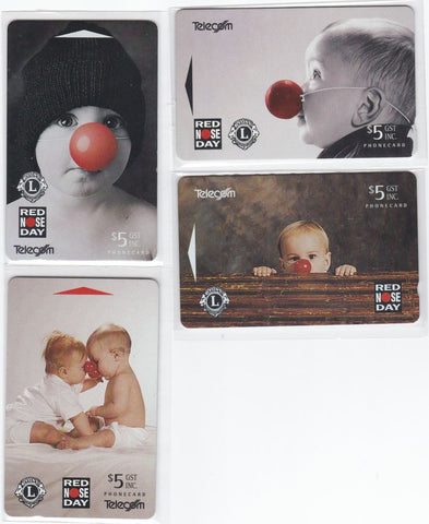 1993 TELECOM RED NOSE DAY SET OF 4 x $5 PHONECARD MINT UNUSED