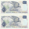 NZ WILKS CONSEC PAIR 10 DOLLARS BANKNOTES ND(1968-75) P.166b UNC