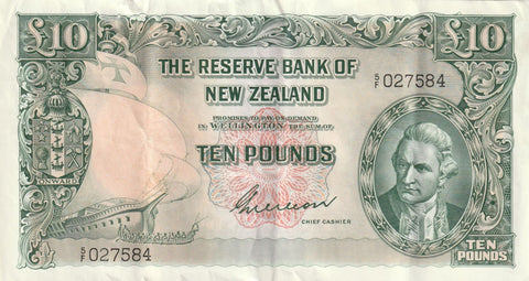 NZ WILSON 10 POUNDS BANKNOTE ND(1955-56) P.161b Good VERY FINE