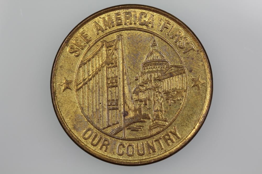 USA SEE AMERICA FIRST GOOD LUCK TOKEN IN BRASS