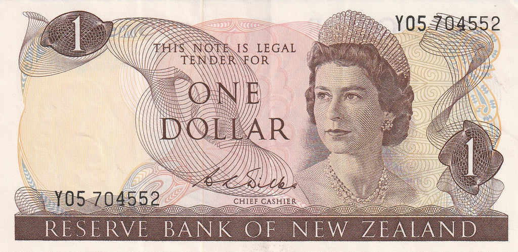 NZ WILKS 1 DOLLAR BANKNOTE ND(1968-75) P.163b EXTREMELY FINE