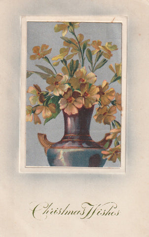 GREETINGS CHRISTMAS WISHES VASE OF FLOWERS POSTCARD