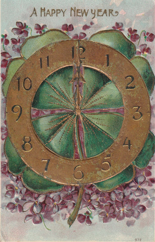 CLOCK MIDNIGHT FORGET ME NOT FLOWERS EMBOSSED POSTCARD