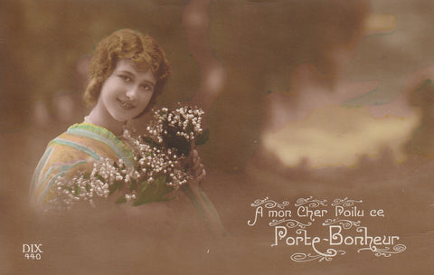 GLAMOUR YOUNG FRENCH GIRL WITH FLOWERS REAL PHOTO POSTCARD