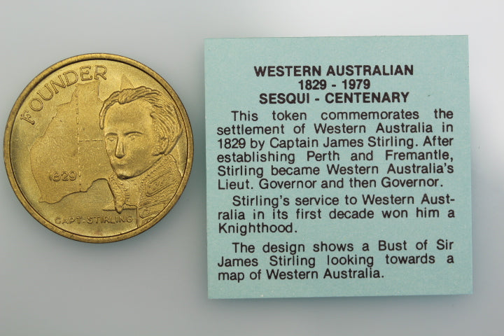 WESTERN AUSTRALIA SESQUI-CENTENARY 1829-1979 MEDAL TOKEN BRASS